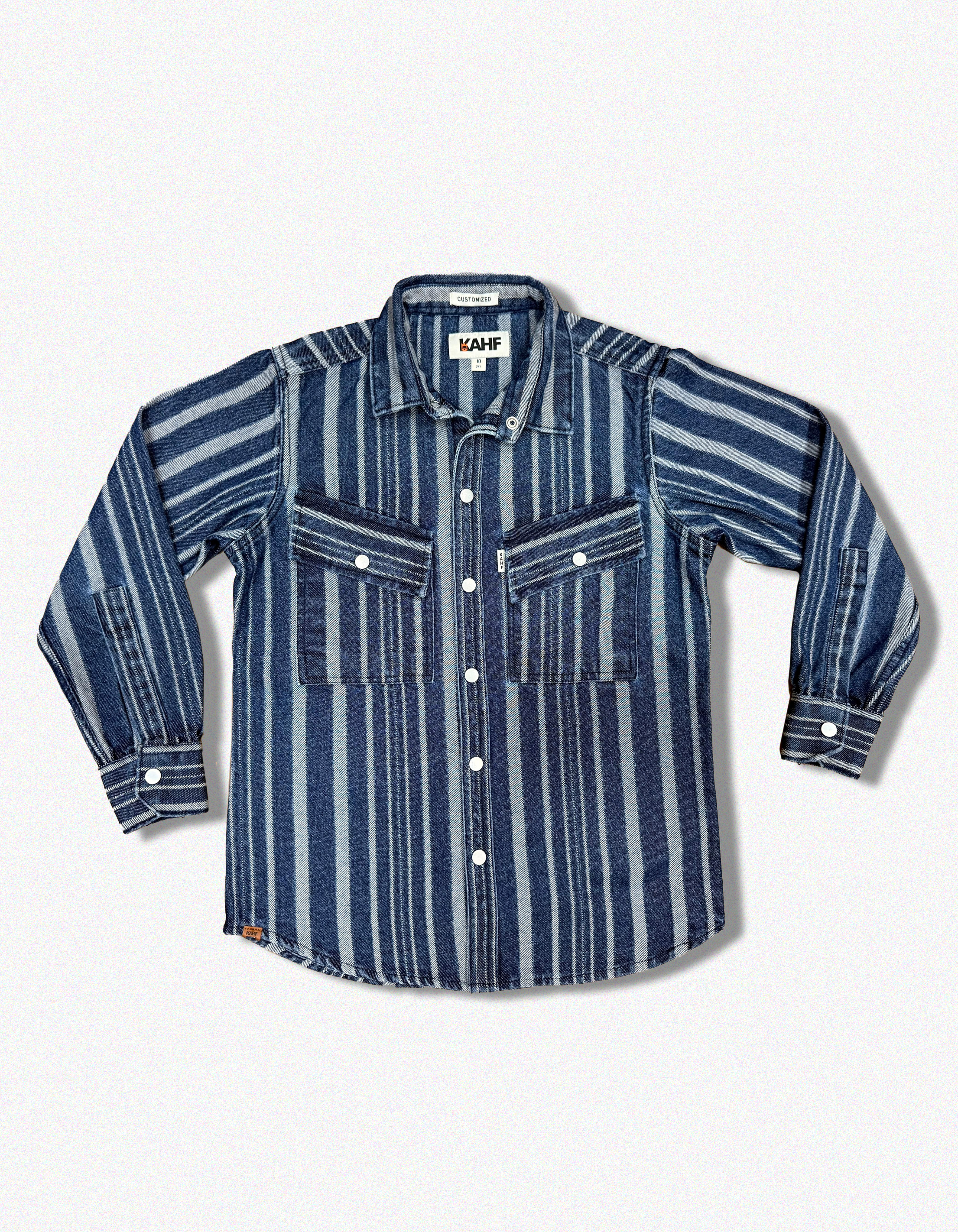 KAHF INDIGO TEXTURED STRIPE DENIM
