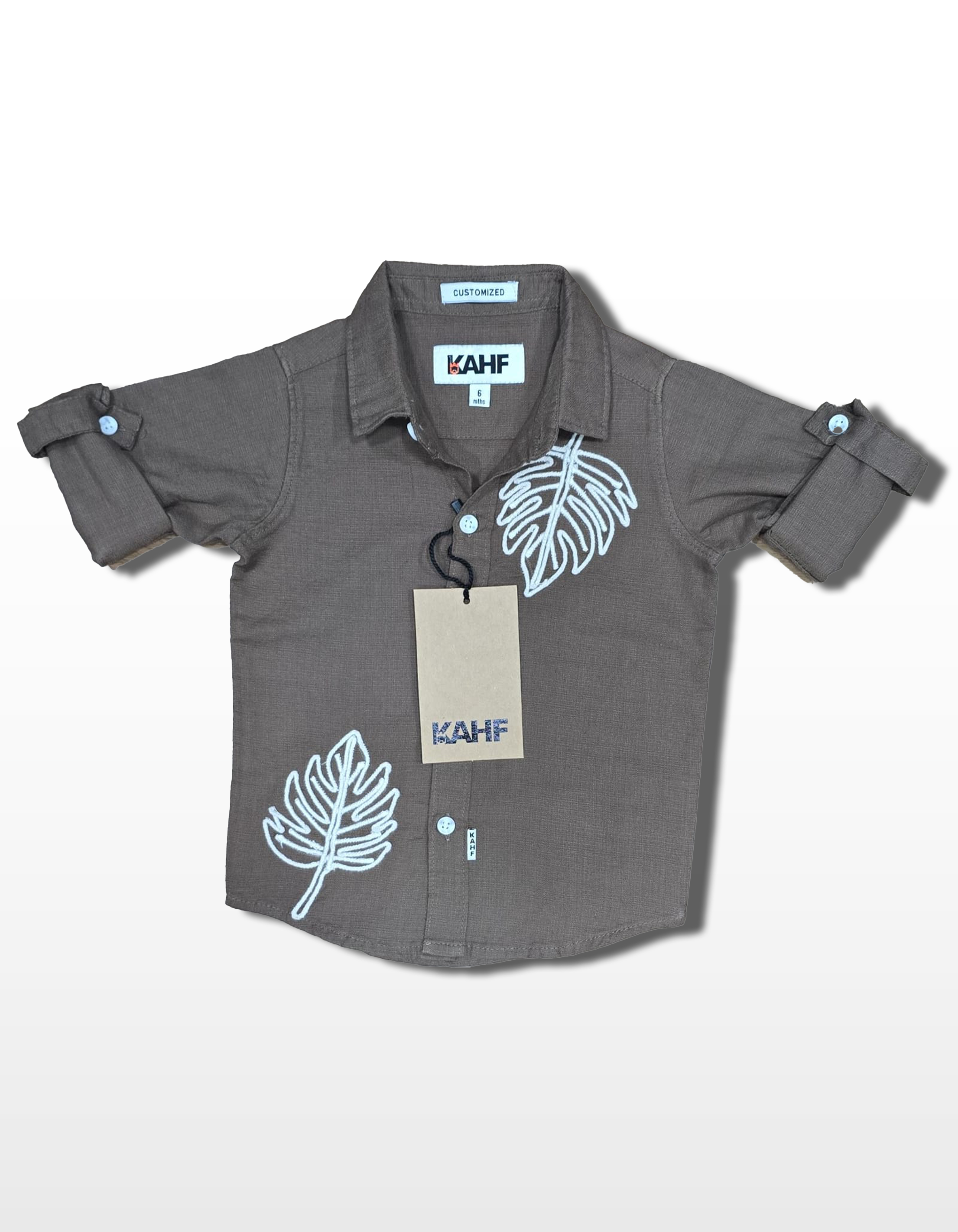 Tropical Leaf Embroided Shirt - Charcoal Grey