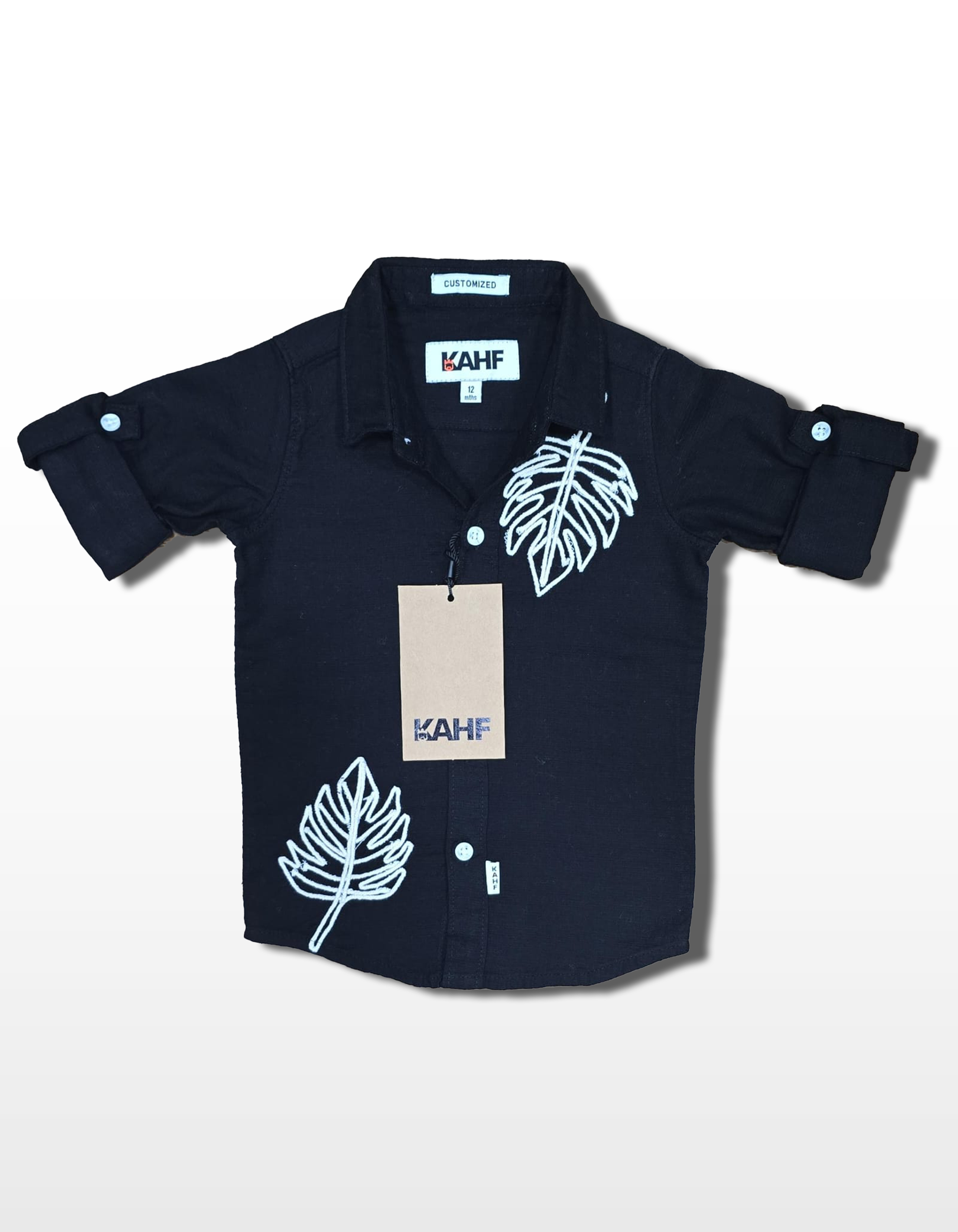 Tropical Leaf Embroided Shirt - Jet Black