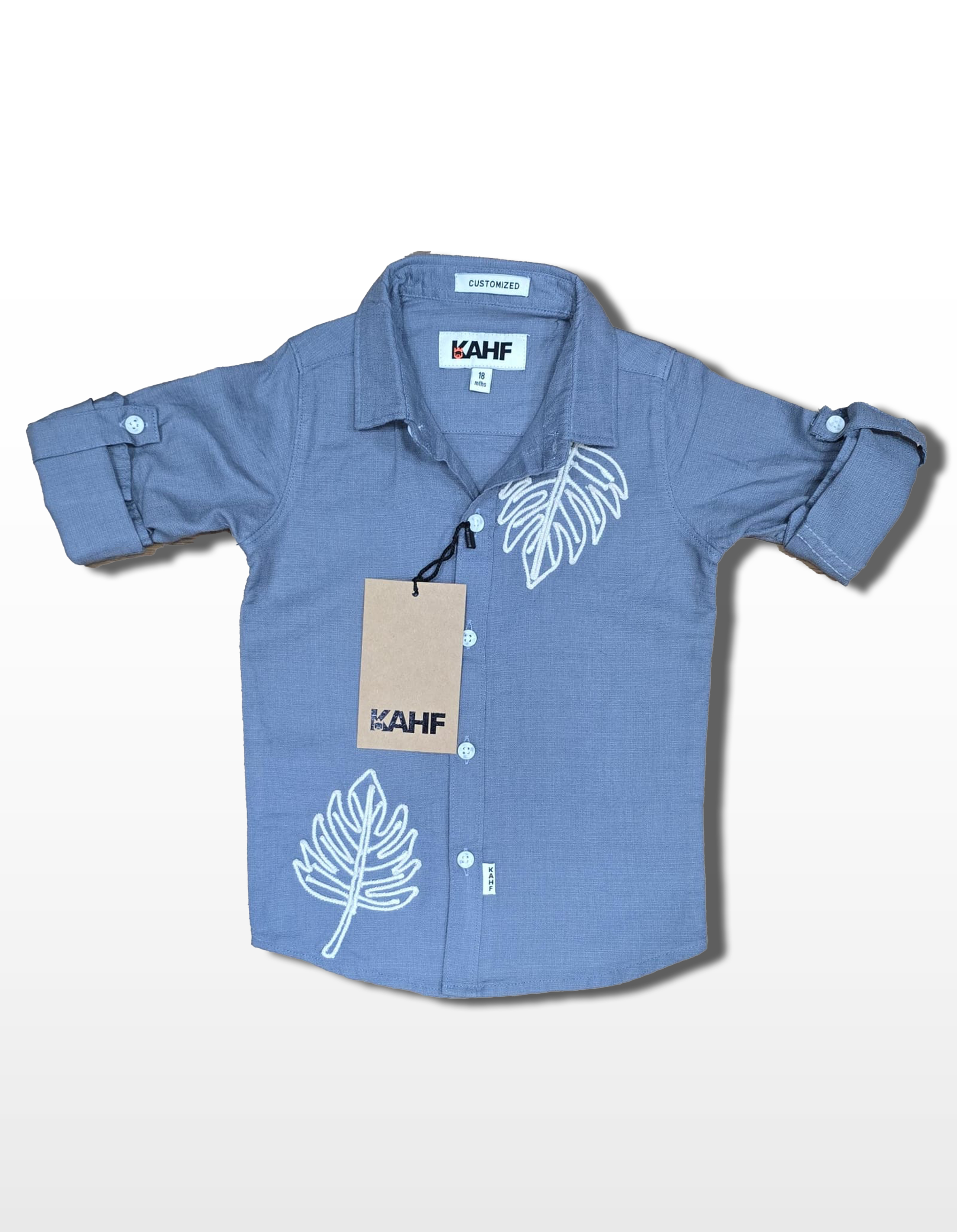 Tropical Leaf Embroided Shirt - Sky Blue